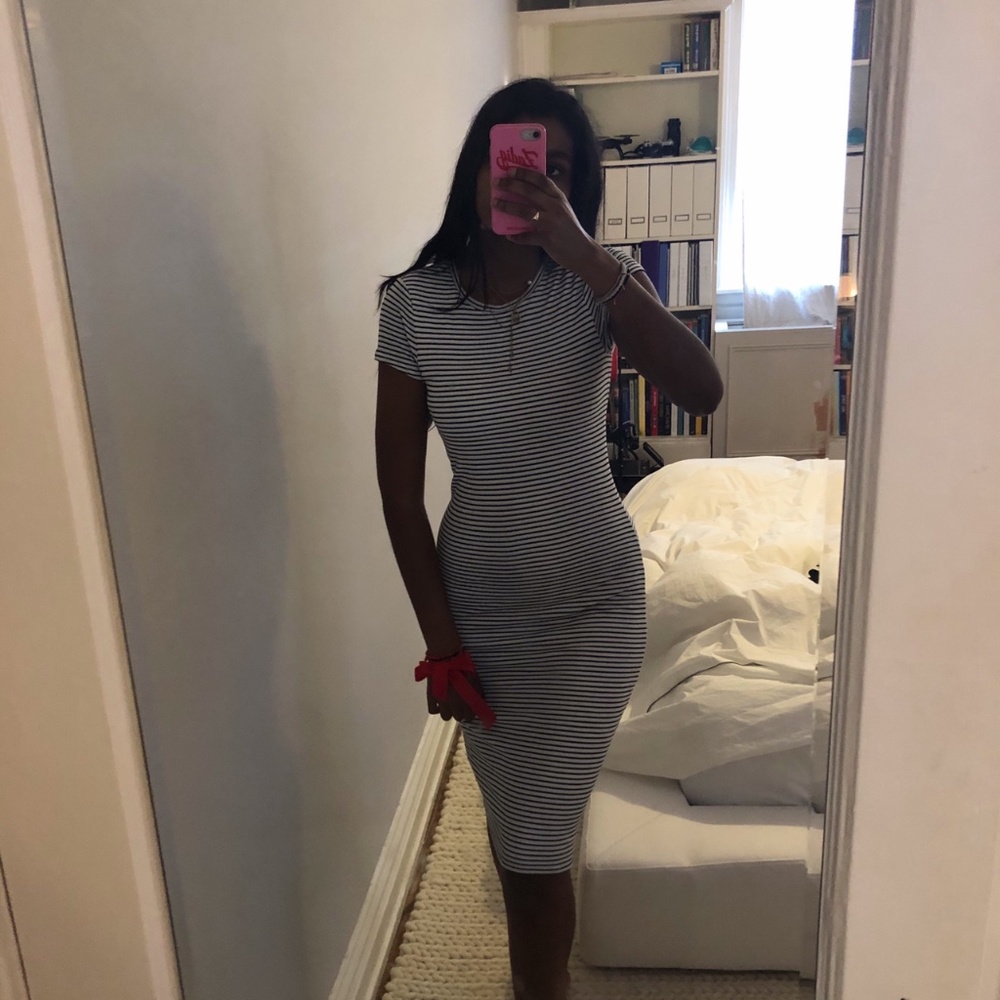 Club Monaco Black and White Striped Ribbed Dress